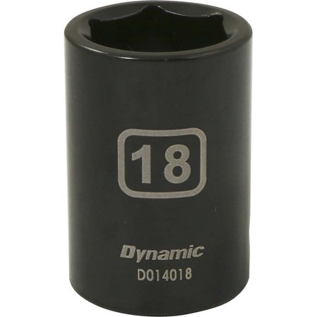 DYNAMIC Tools 1/2" Drive 6 Point Metric, 18mm Standard Length, Impact Socket D014018